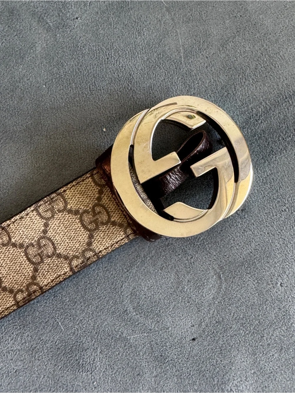 Men’s Gucci GG Supreme Belt with Double G Buckle - Beige/Brown, Size 38